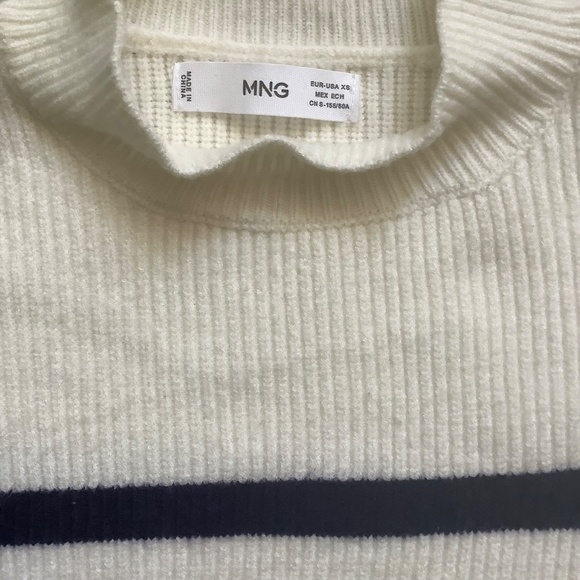 MNG Cream and Blue Striped Mock Neck Sweater - Picture 2 of 6